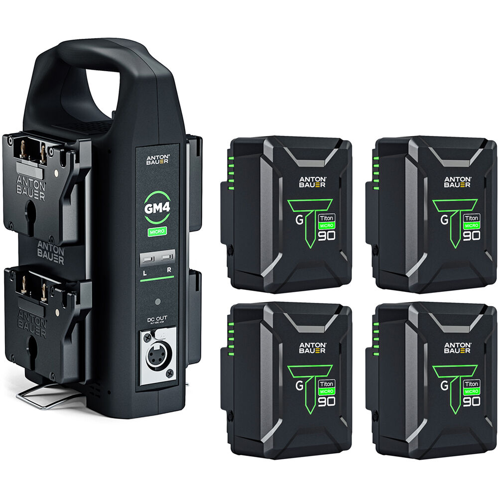 Anton/Bauer Titon Micro 90 Kit de 4 Baterías con Cargador GM4 (Montura Dorada) - 4 x Baterías Micro