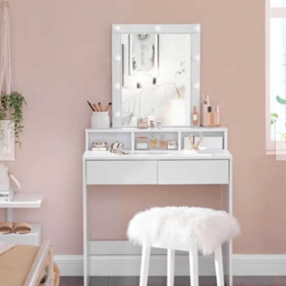 TOCADOR CON ESPEJO CON LUCES NACION MUEBLES COLOR BLANCO