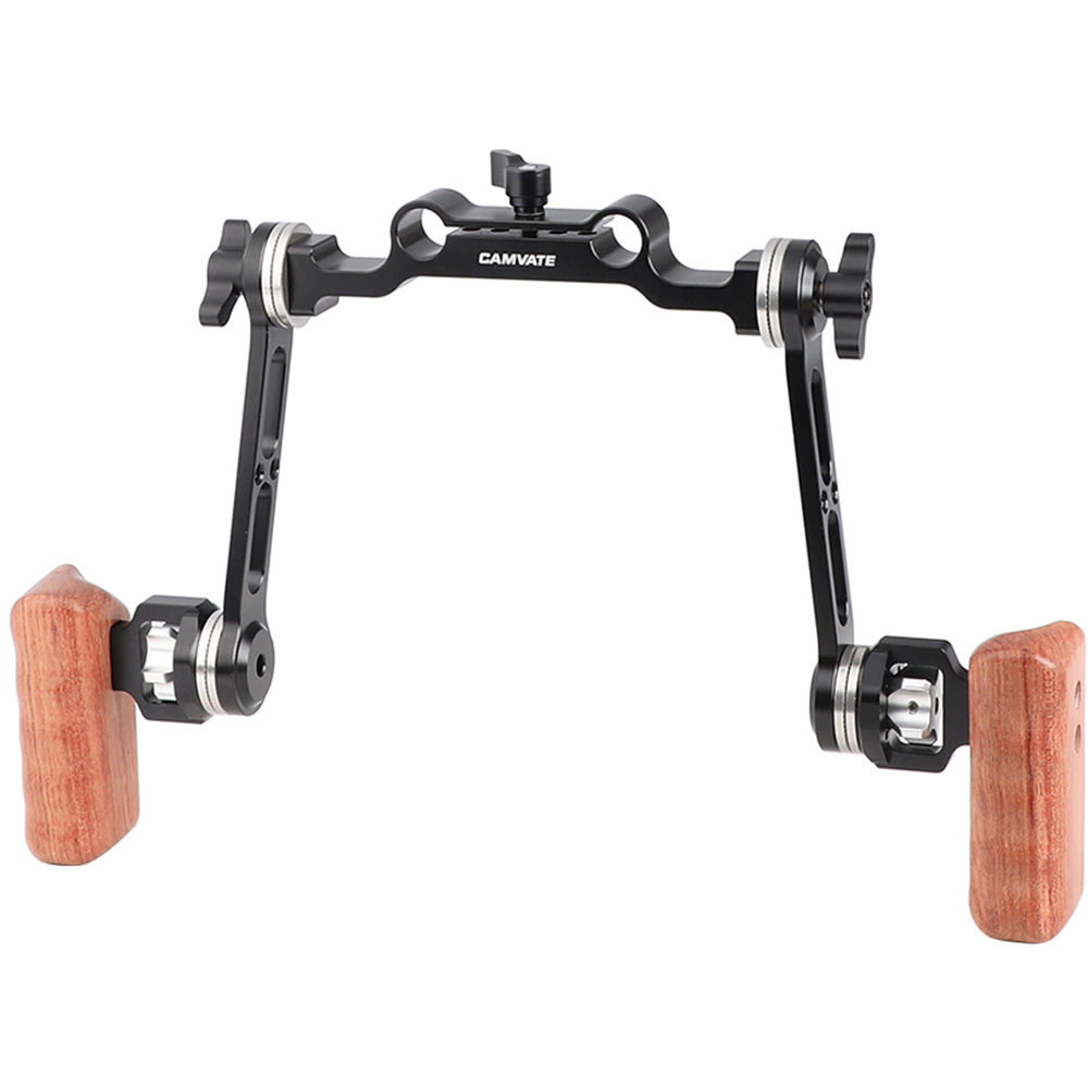 CAMVATE Dual Wood Handgrips with Rosette Extension Arms and 15mm Rod Clamp