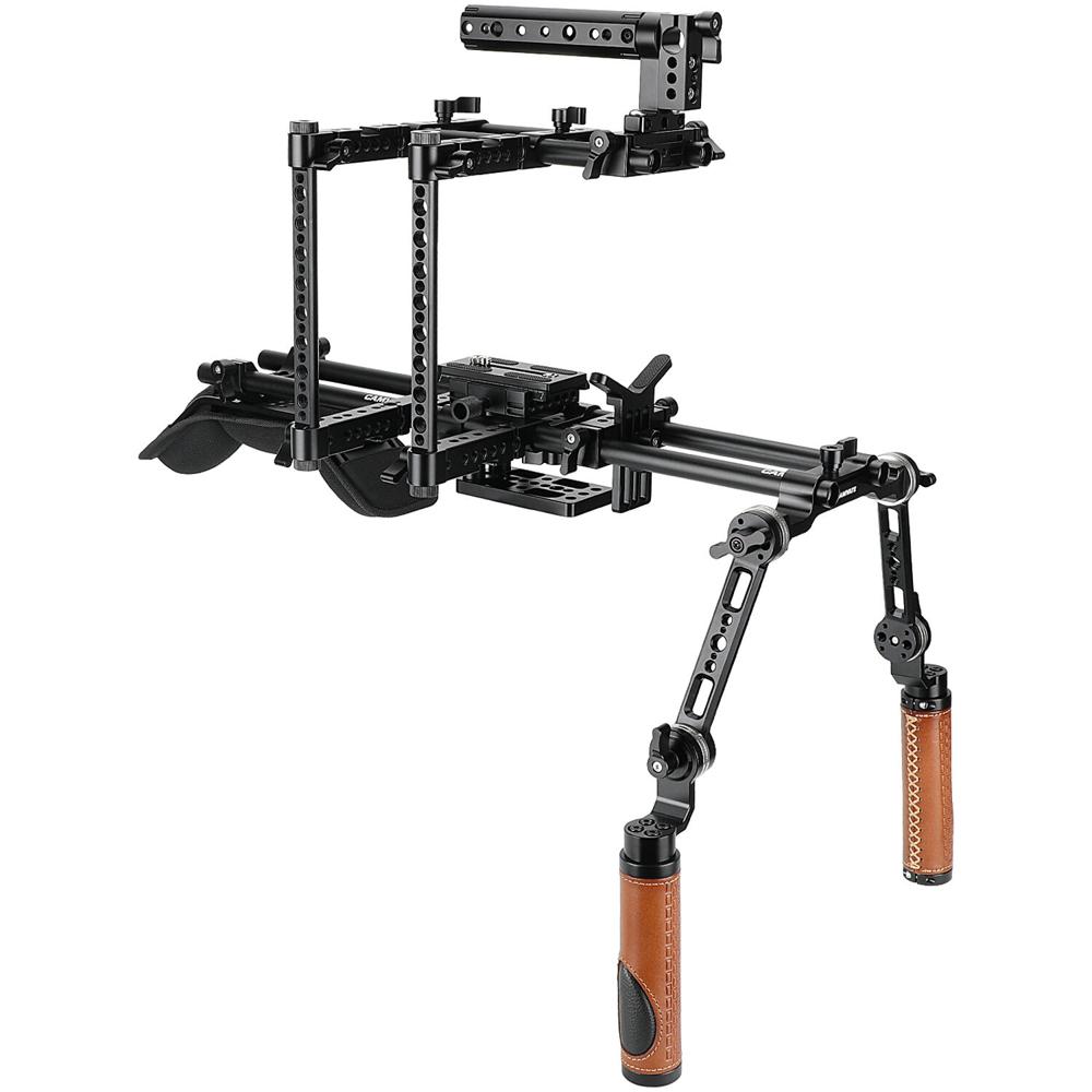 CAMVATE Pro Shoulder Rig Bundle con Jaula Media Ajustable para Cámaras DSLR y Sin Espejo