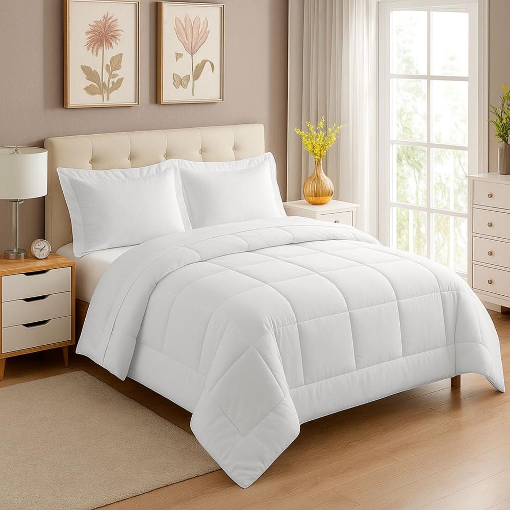 Edredon Nube Hogar 2 Plazas Daily Set Cuadros Algodon con Fundas de Almohada Blanco