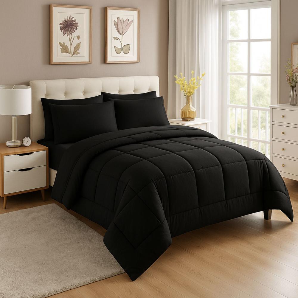 Edredon Nube Hogar 2 Plazas Daily Set Cuadros Algodon con Fundas de Almohada Negro