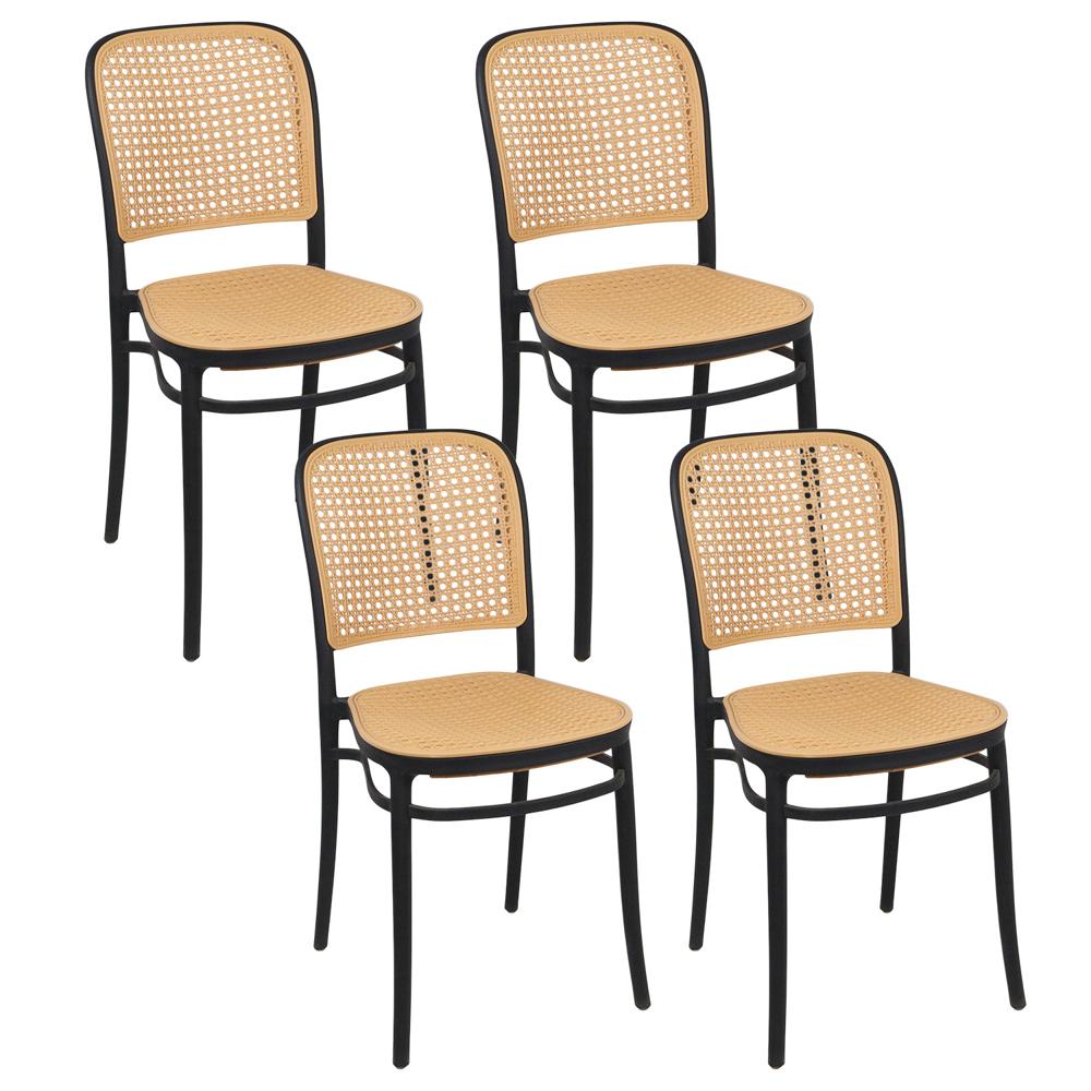 Set x 4 Sillas Terraza Plástica Cairo Negra/Beige
