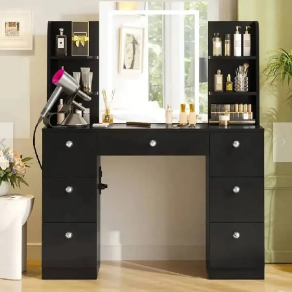 TOCADOR ADARA CON ESPEJO LED NACION MUEBLES COLOR NEGRO