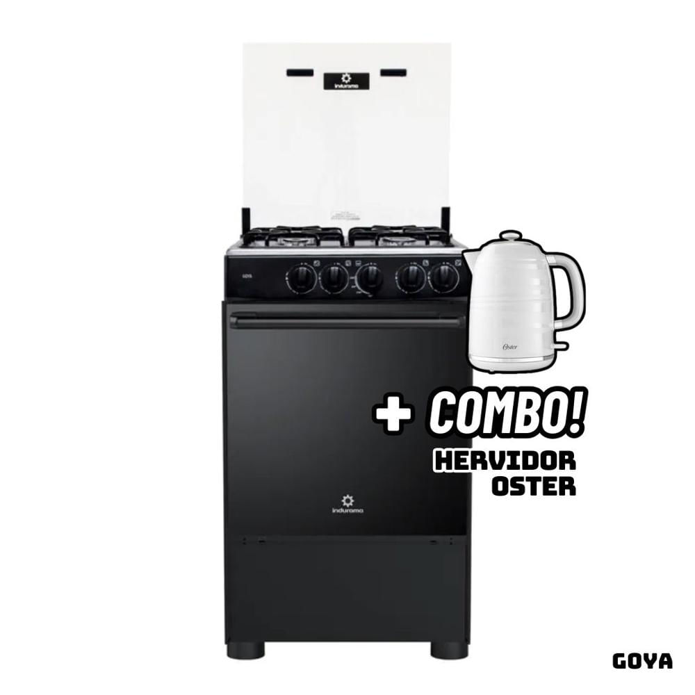 Cocina De Pie INDURAMA a Gas 4 Hornillas GOYA + Hervidor OSTER Blanco