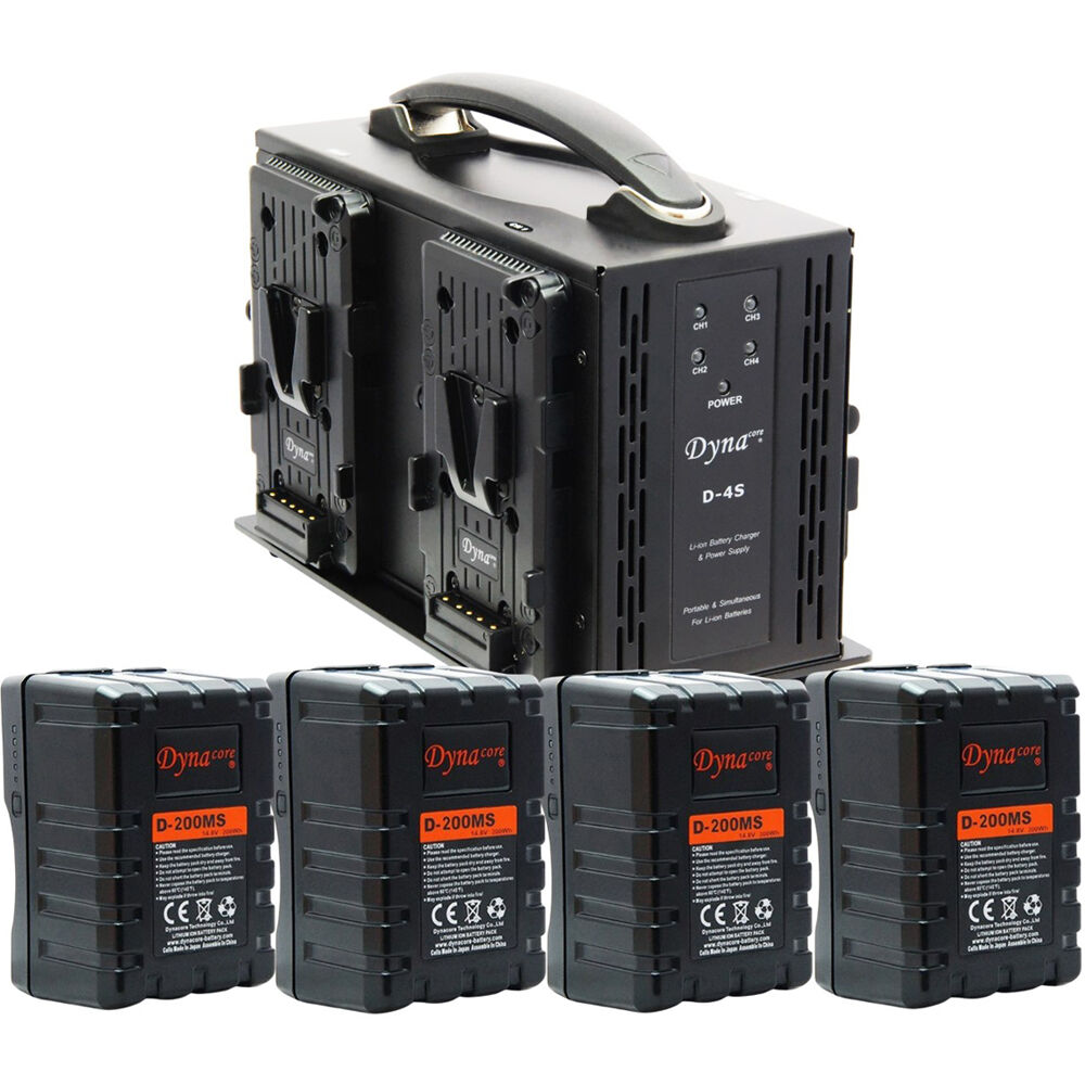 Kit de Cargador Cuádruple Dynacore con Cuatro Baterías Rústicas de 200Wh (Montaje en V)