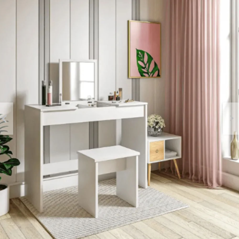 TOCADOR CON ESPEJO FUNCIONAL NADIA NACION MUEBLES BLANCO