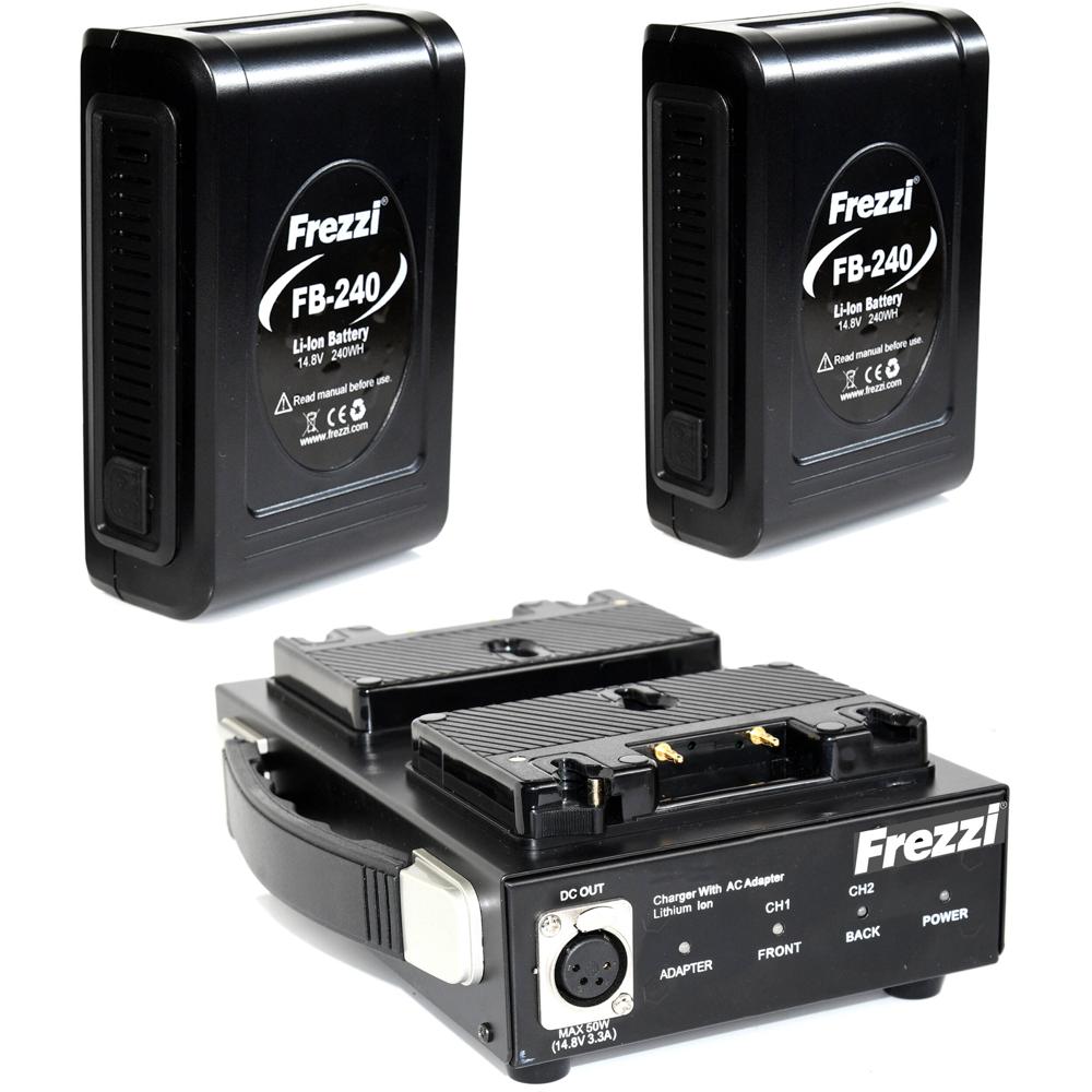 Baterías Frezzi FB-240 de 240Wh y Kit de Cargador Doble (Montaje en Oro) - Cuerpo Resistente al Imp