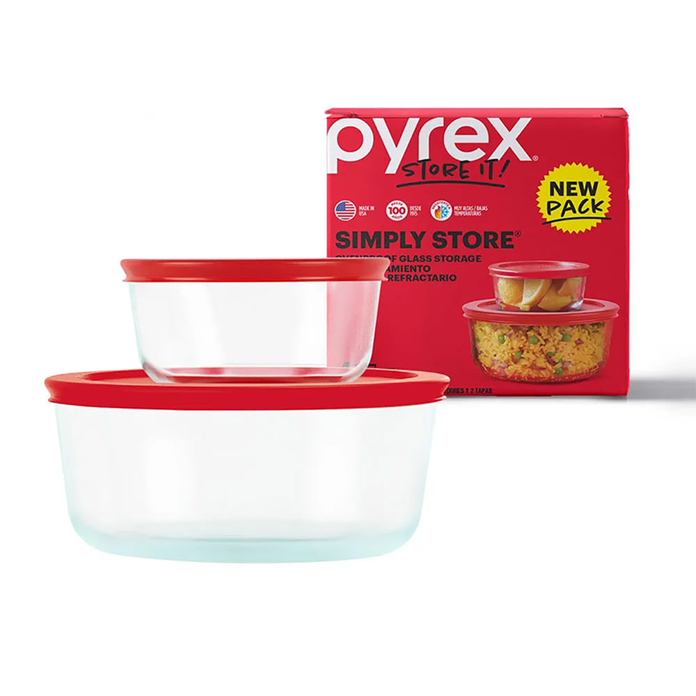 Taper Pyrex Redondo 2pzas Con Tapa De Plástico 470ml + 1.6 L