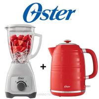 Combo Oster licuadora 2 vel Blanco de 1.5 L+ hervidora rojo de 1.7 L