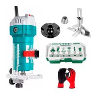 Ruteadora 600w Total 6mm 14 + Set De Brocas Enrutadoras + Guante