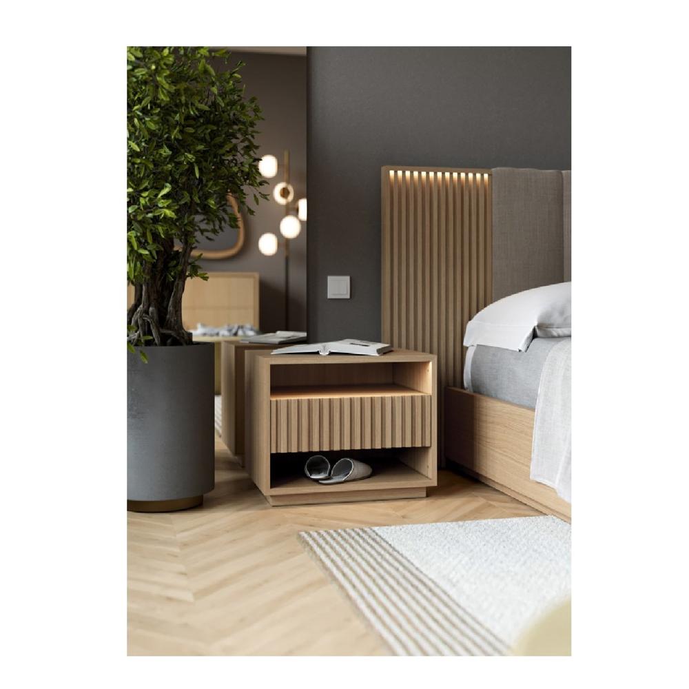 Velador Minimalista Maggy color Duna 1 cajón Ranurado TU MESITA
