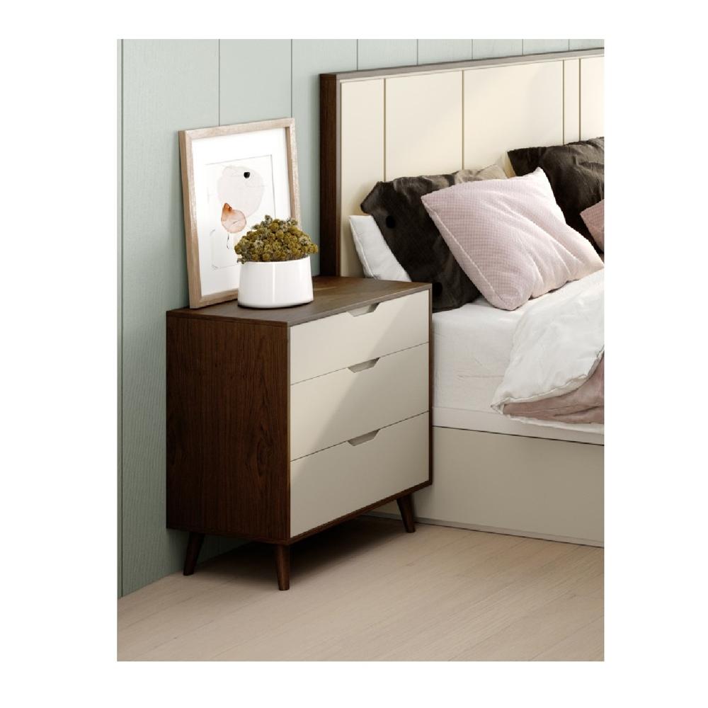 Velador Clásico Andy 3 cajones color Marrón/Blanco TU MESITA Largo 43