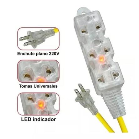 Extensión Eléctrica Vulcanizado 3 Metros x 3 Tomas Amarillo Home Light Extensión Eléctrica Vulcanizado 3 Metros x 3 Tomas Amarillo Home Light