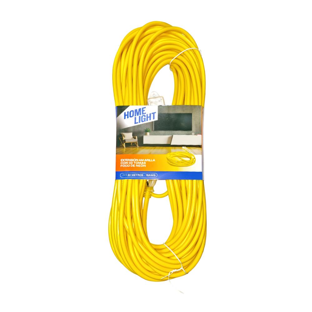 Extensión Electrica Vulcanizado 30 Metros x 3 Tomas Amarillo Home Light