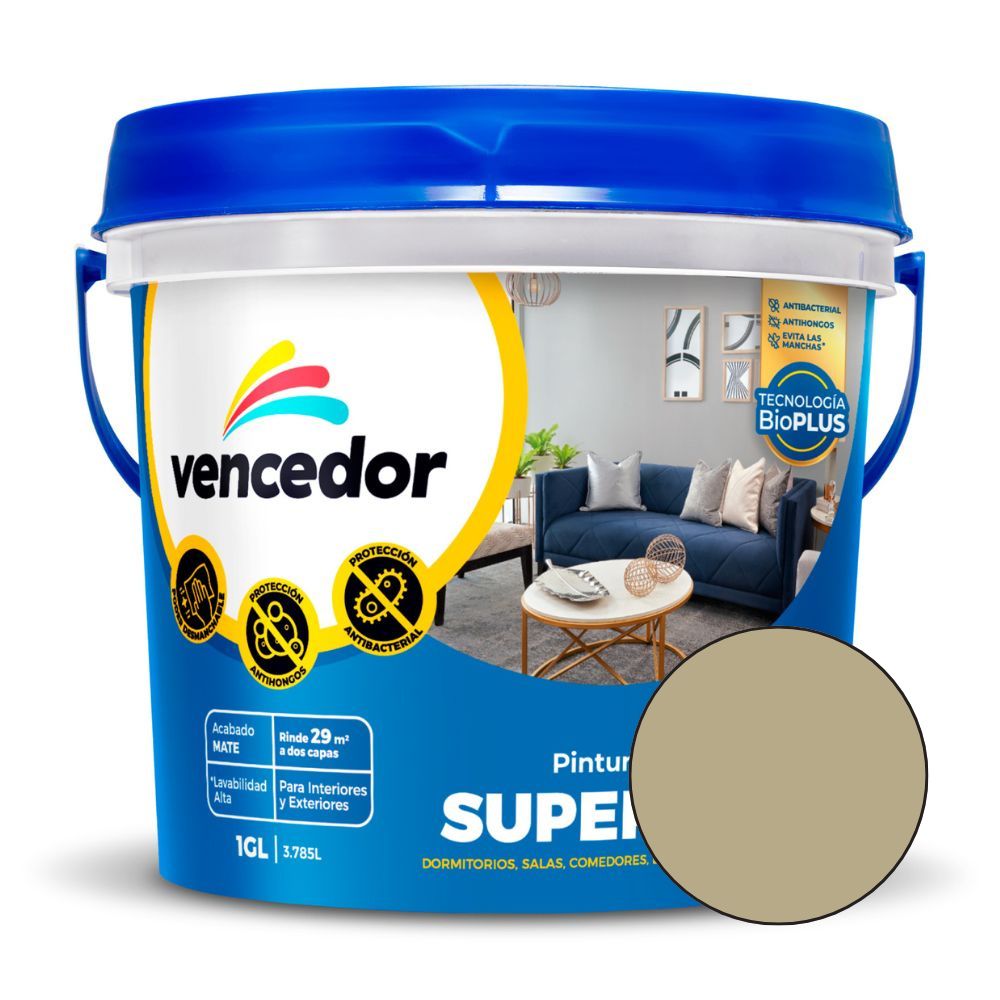 Pintura Látex Vencedor Supermate Antibacterial Nuevo Blanco Humo 1 galón