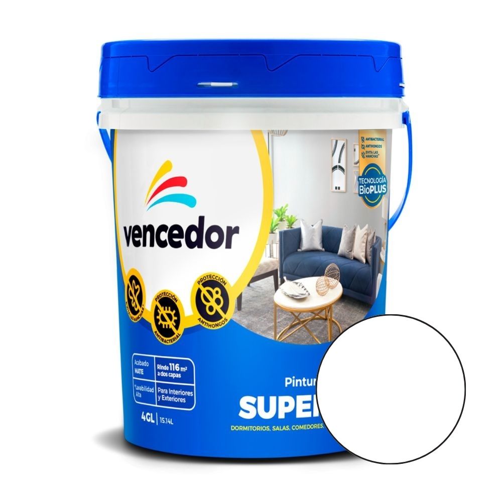 Supermate antibacterial nuevo Blanco Decora 4 galones Vencedor