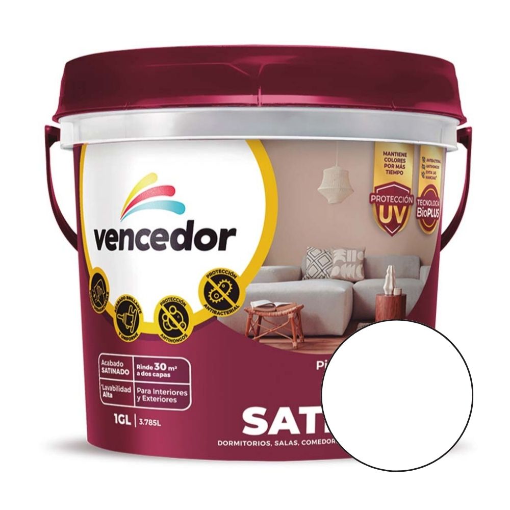 Pintura Látex Vencedor Satinado Blanco 1 galón