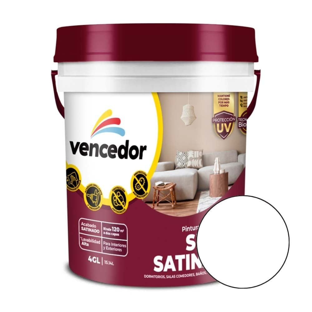 Pintura Látex Vencedor Satinado Blanco 4 galones