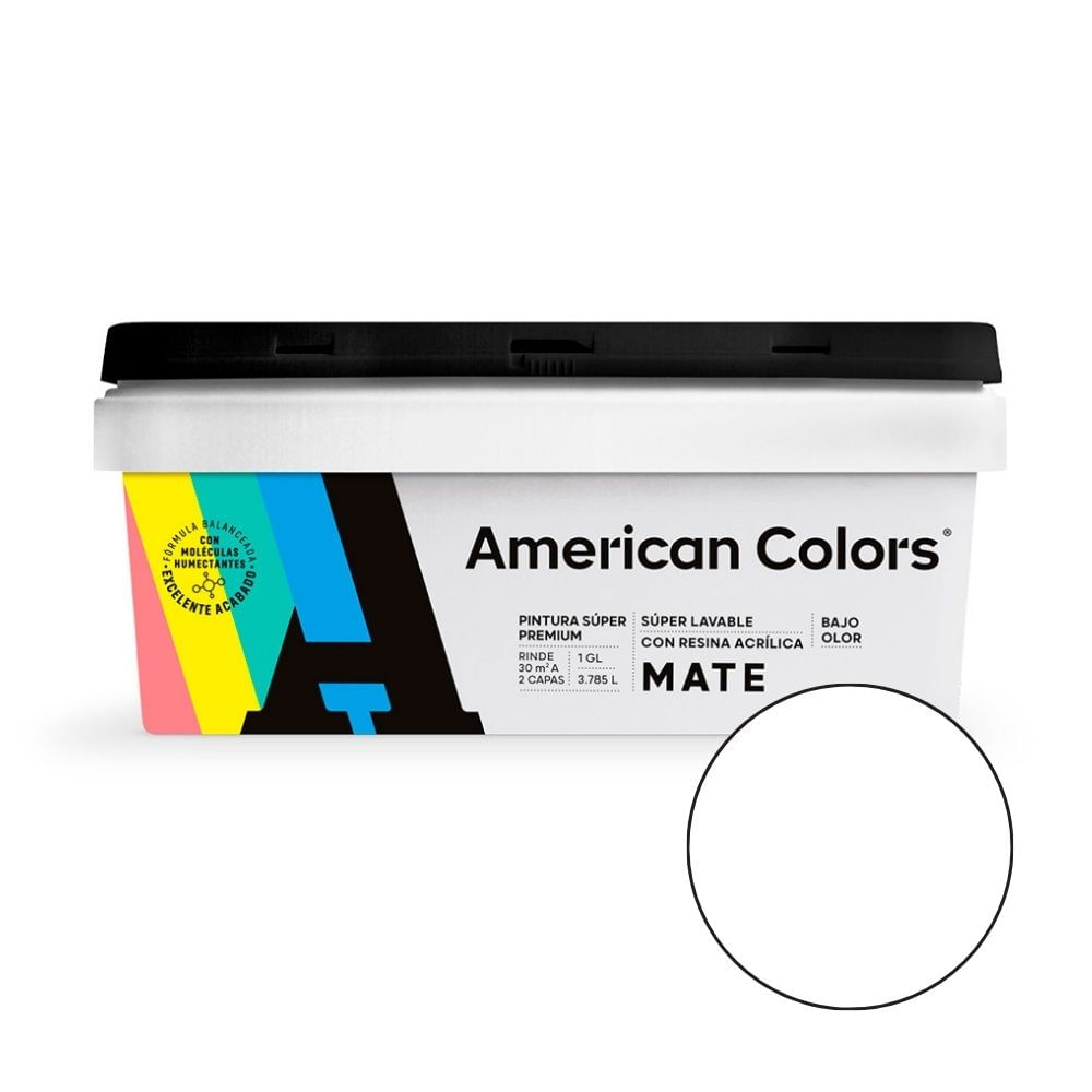 Pintura Latex American Colors Mate Blanco 1 galón