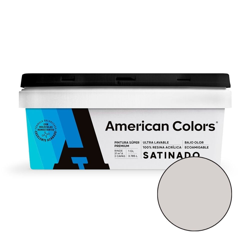 Pintura Latex American Colors Satinado Gris Clásico 1 galón