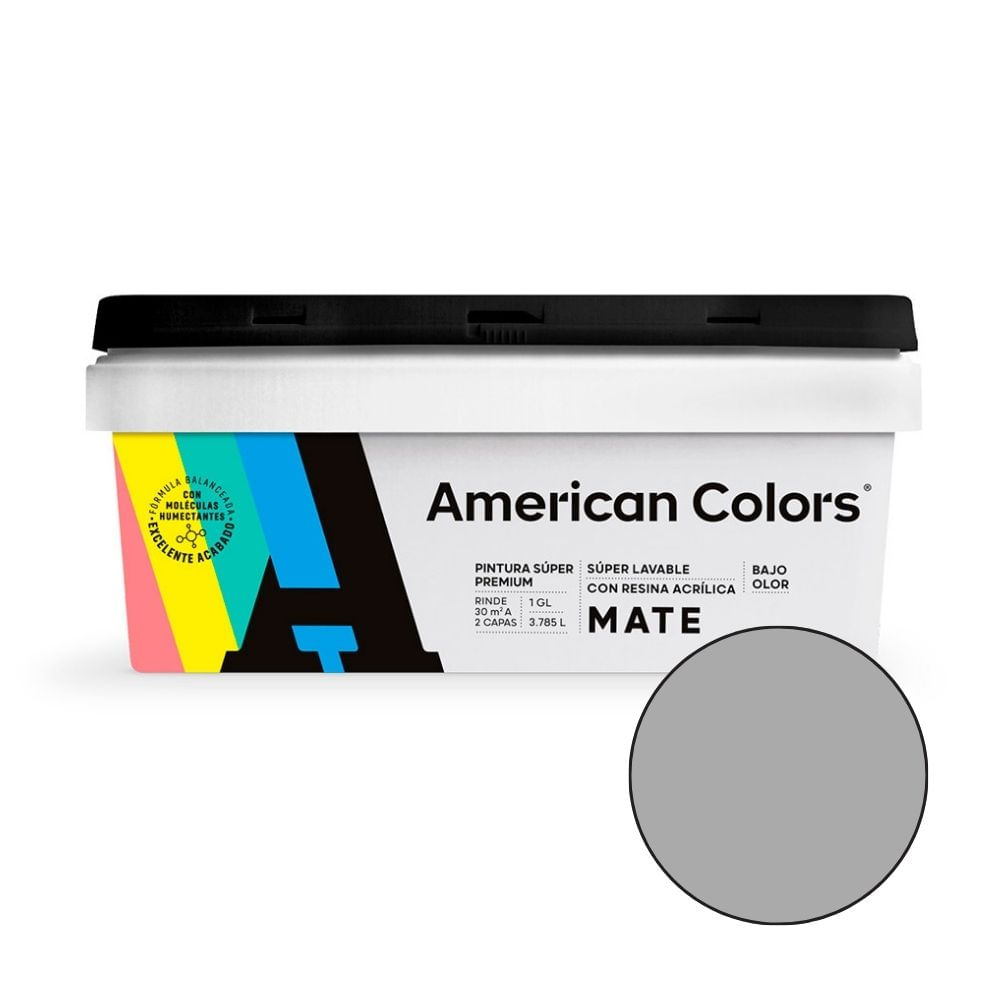 Pintura Látex American Colors Mate Gris Plata 1 galón