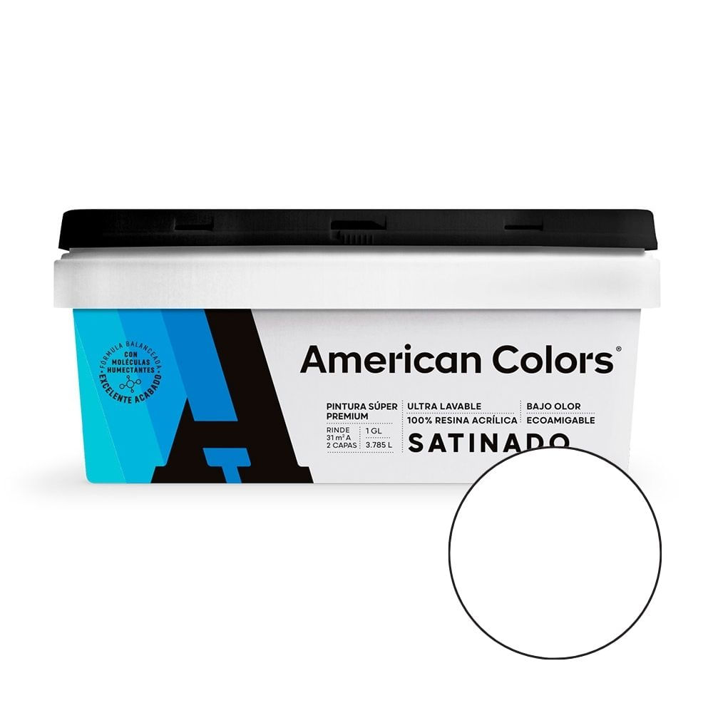 Pintura Látex Satinado Blanco American Colors Galón