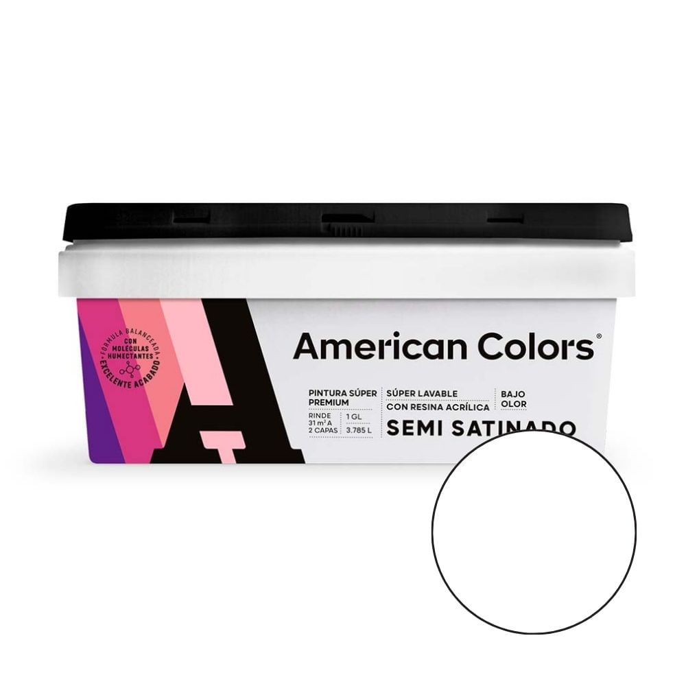 Pintura American Colors Semi Satinado Blanco 1 galón