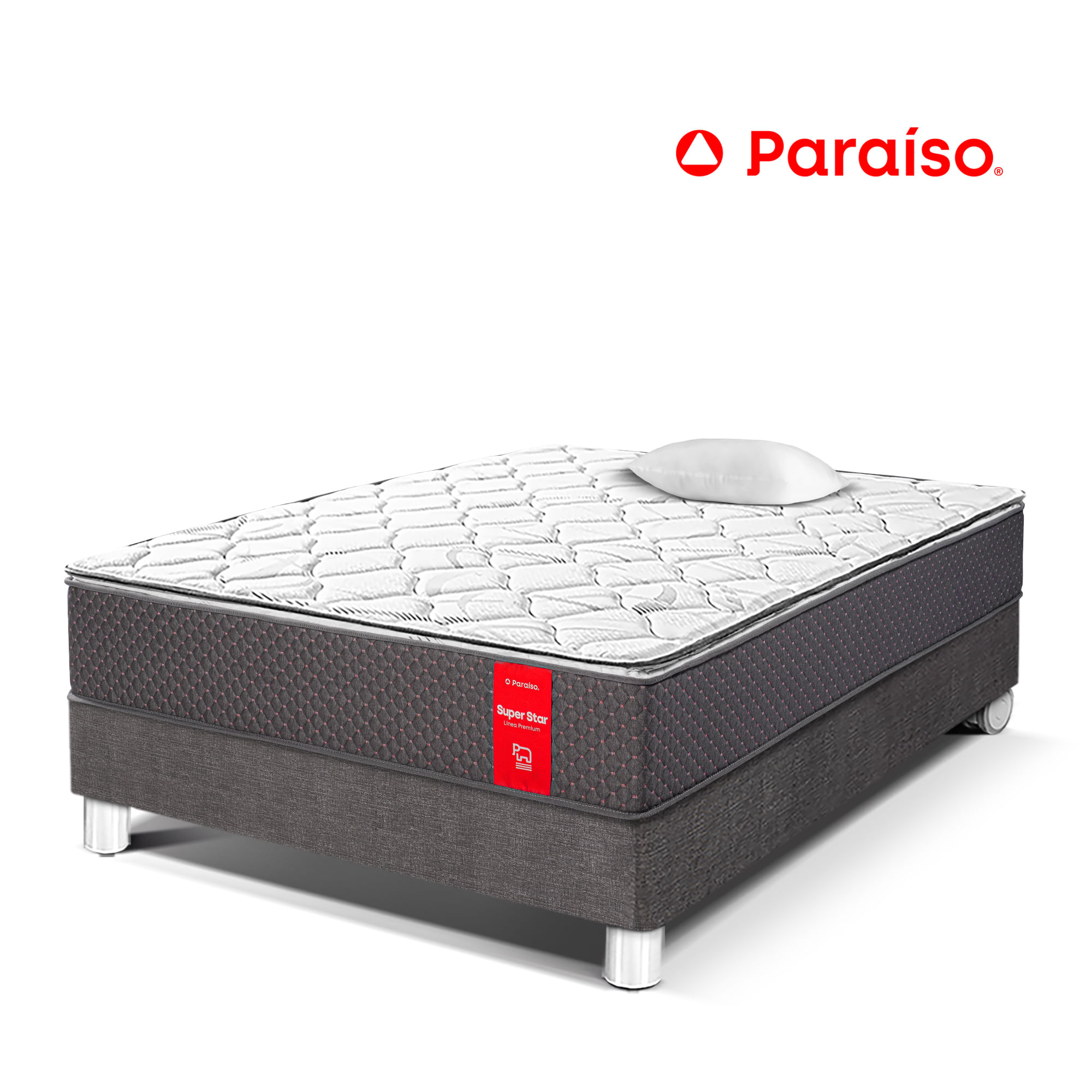 Cama Box Tarima PARAISO Superstar One Side 1.5 Plz + 1 Almohada + Protector
