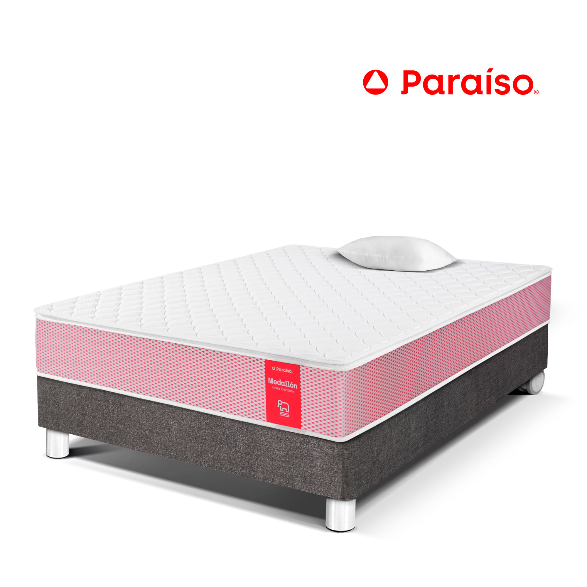 Cama Box Tarima PARAISO Medallón Ergosoft 1.5 Plz + 1 Almohada + Protector