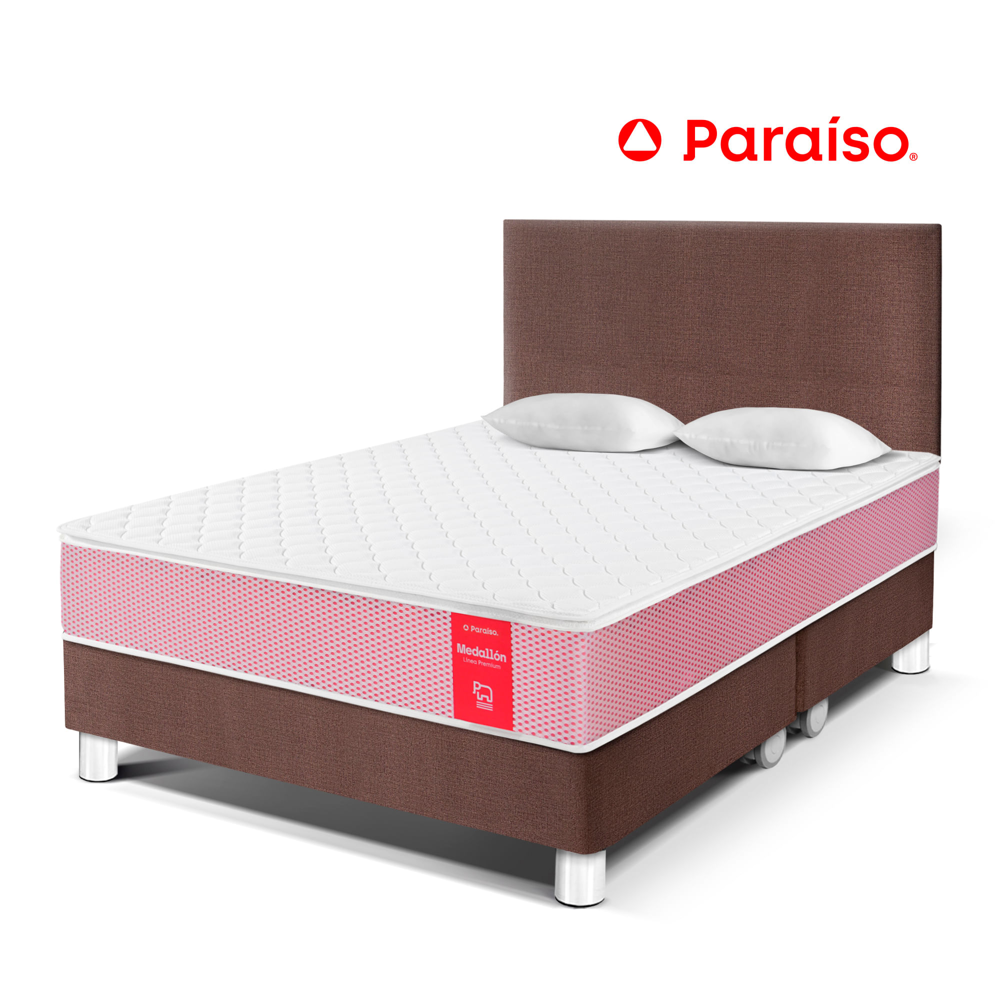 Dormitorio PARAISO Medallón Chocolate Queen + 2 Almohadas + Protector