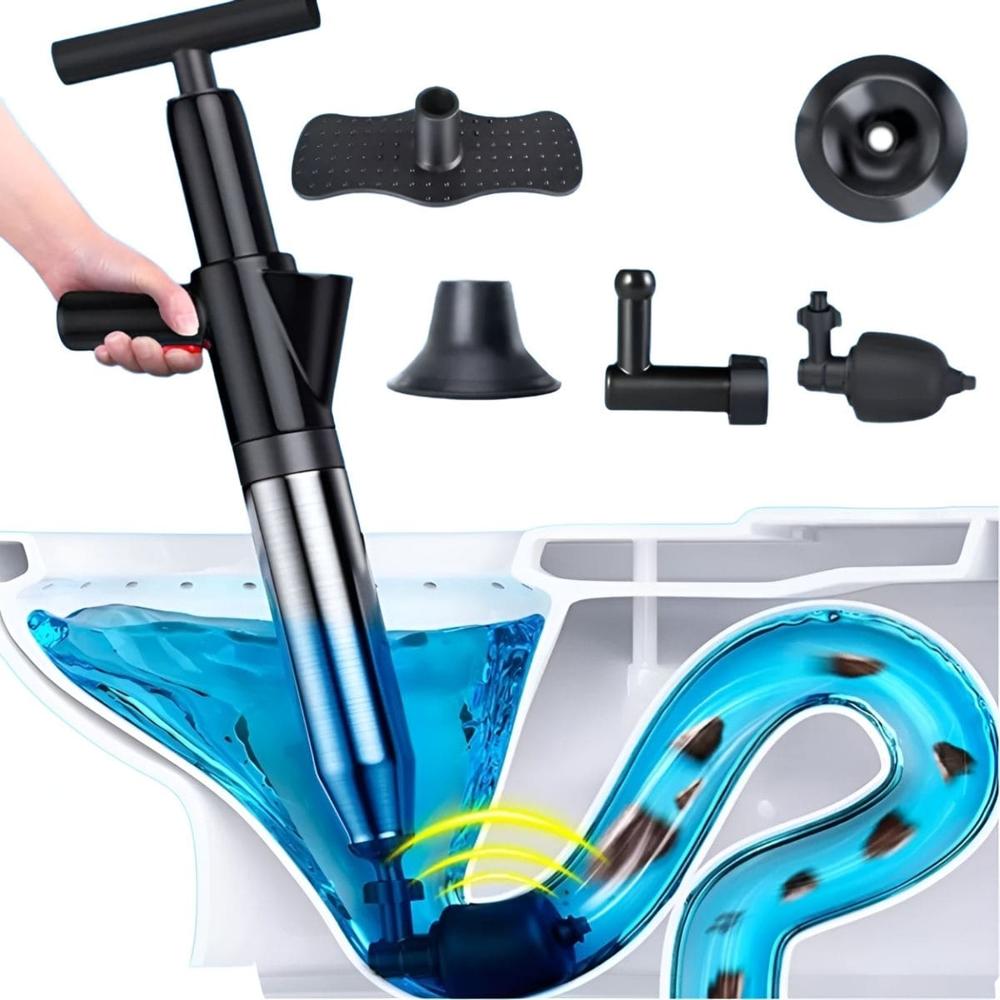 Desatorador Para Inodoro Lavadero A Presión Con Acero inoxidable Negro 712NE07