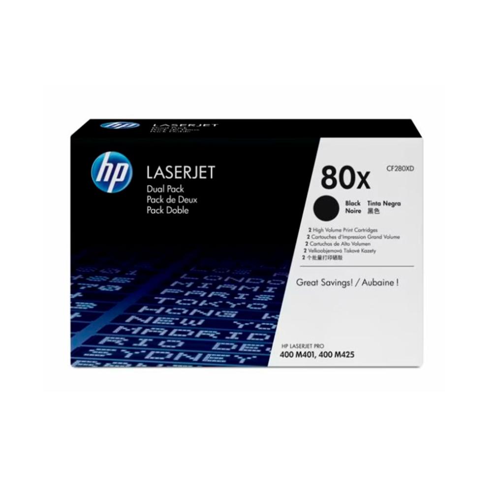 TONER HP 80XD DUAL PACK COLOR NEGRO C/U 6900 PAGINAS, PARA HP LASERJET PRO M401 P/N: CF280XD