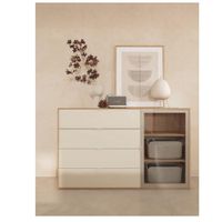 Cómoda Exclusiva Mariaté 4 cajones 1 puerta color Blanco/Duna/Gris TU MESITA