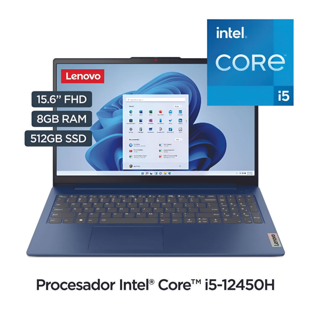 LAPTOP LENOVO IDEAPAD SLIM 3 15IAH8 INTEL CORE I5-12450H 8GB RAM 512GB SSD 15.6 COLOR AZUL