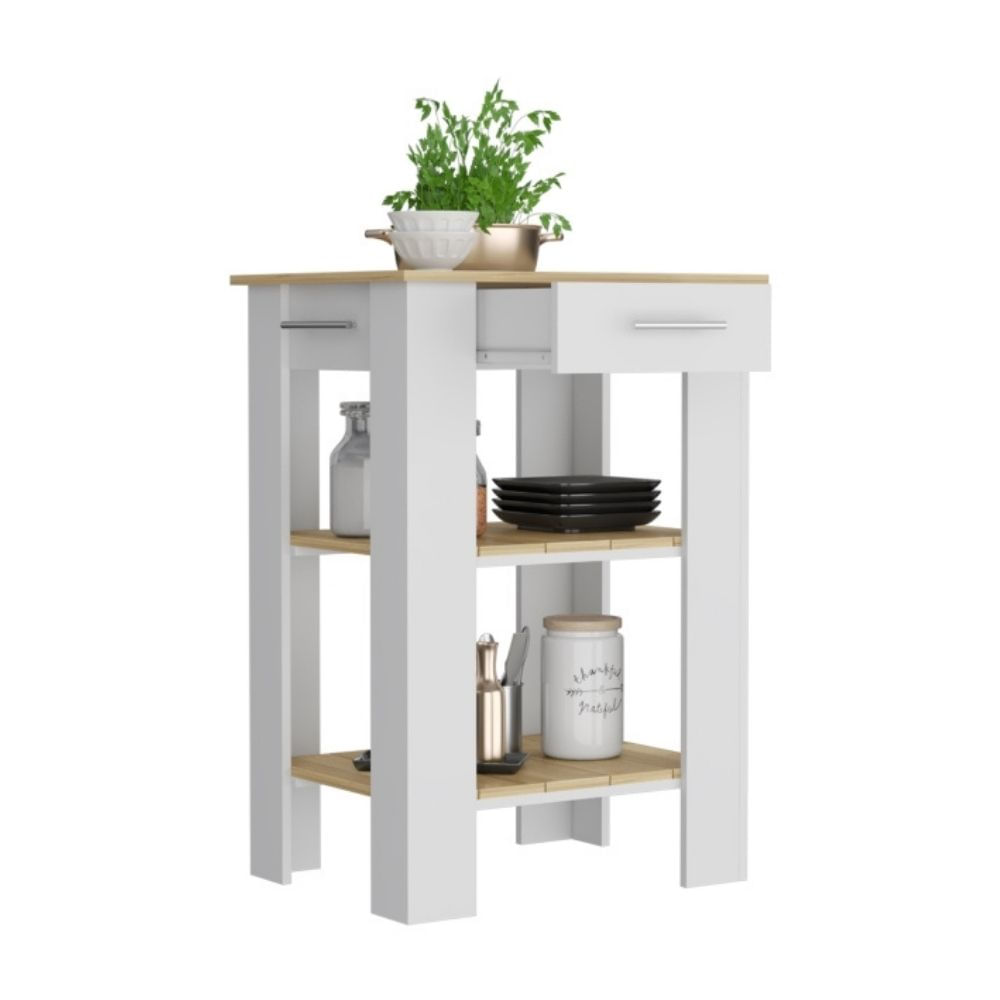 Isla de Cocina Tuhome Cala 1 Cajón Blanco/Macadamia