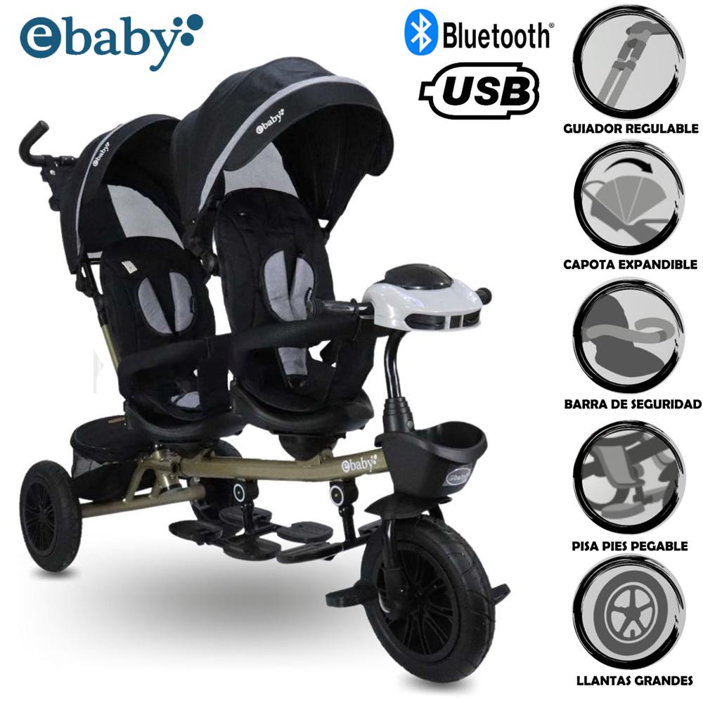 Triciclo Guiador EBABY GEMELAR Black