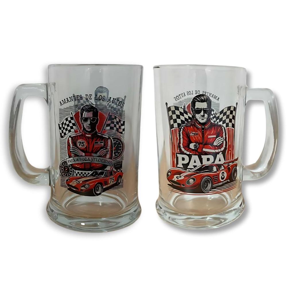 Vaso Shop de Vidrio con Asa 400 ml Día del Padre Papá Amante de los Auto