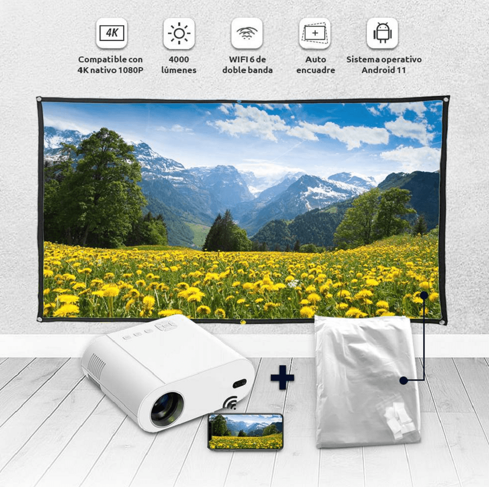 Proyector android fullhd wiFi bluetooth hdmi av + tela 100 pulgadas