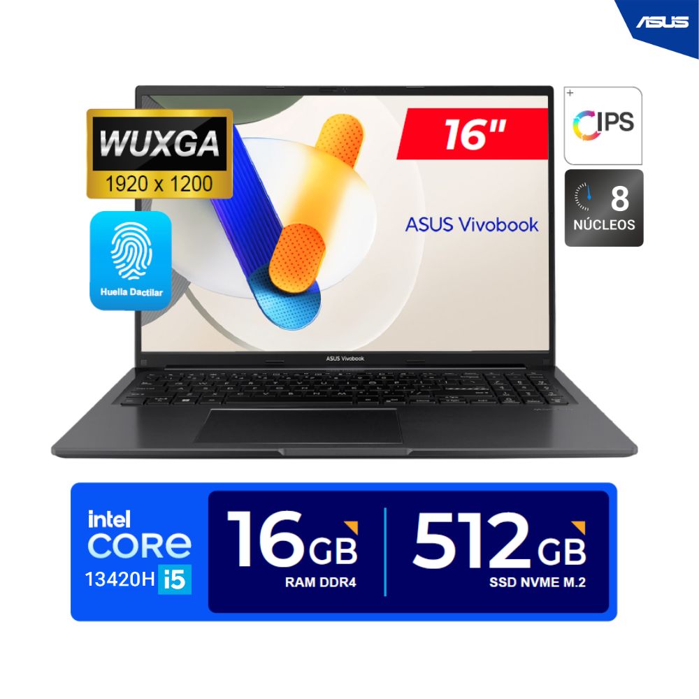 LAPTOP ASUS VIVOBOOK 16  16.0"" WUXGA, IPS  Core i5-13420H  4.60GHz  16GB DDR4  512GB SSD FREEDOS