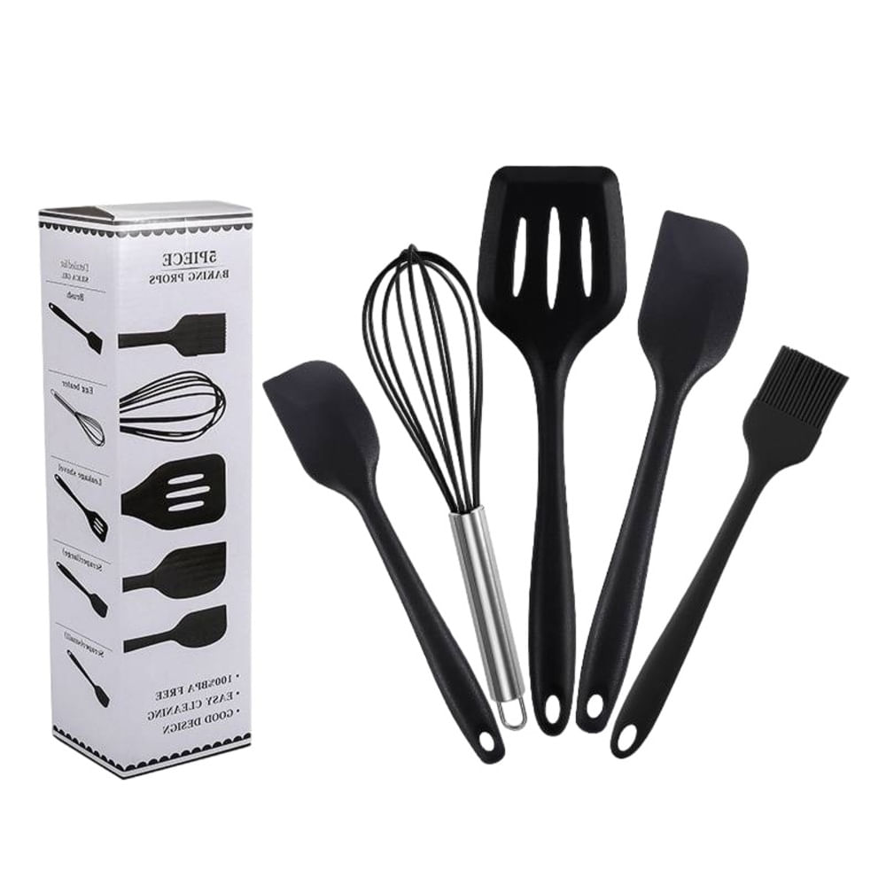 Juego de Utensilios de Cocina de Silicona Negro