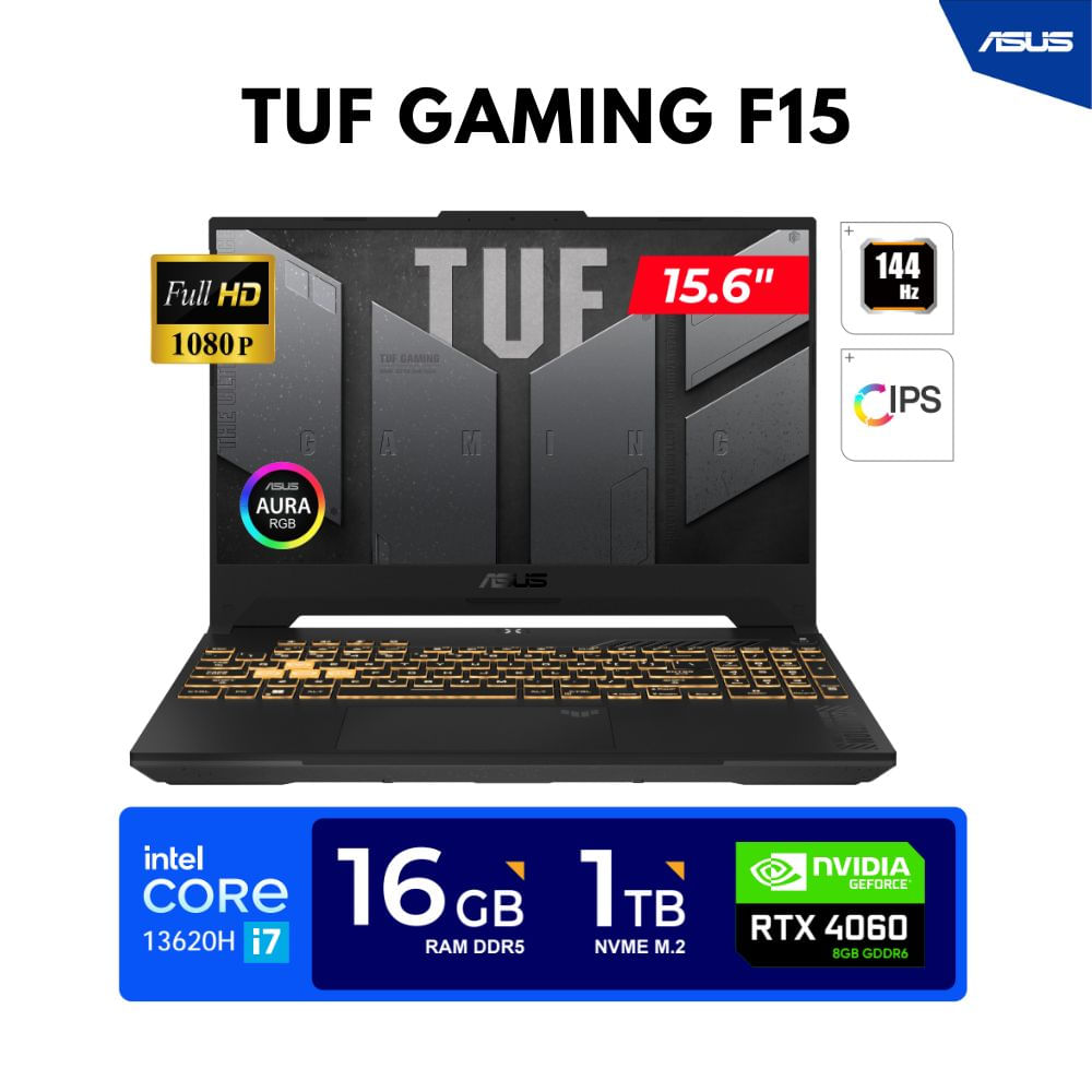 LAPTOP ASUS TUF F15 15.6"" FHD IPS Core i7-13620H 4.90GHz 16GB DDR5 1TB SSD RTX 4060 8GB FREEDOS