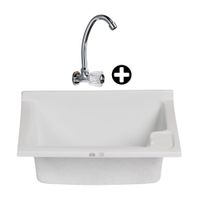 COMBO Lavadero fibra de vidrio 60x45cm Future Marble + Llave de lavadero a la pared Frost Orange