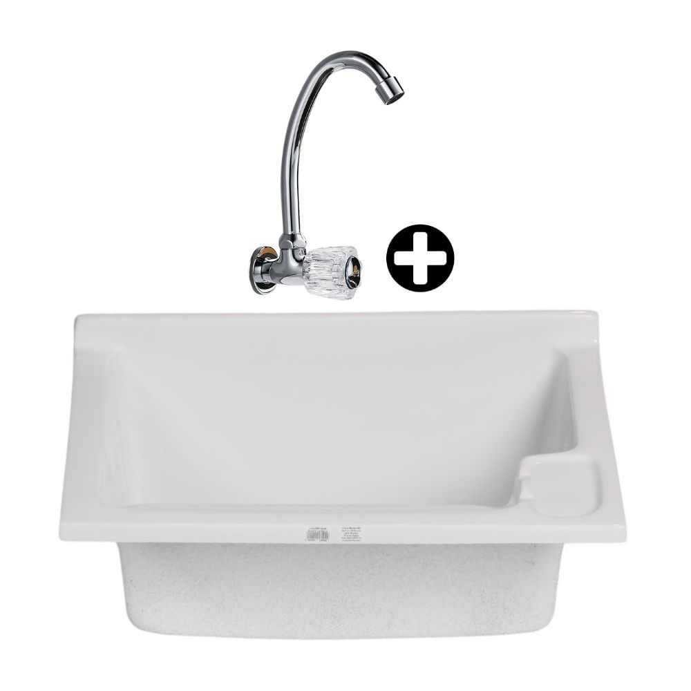 COMBO Lavadero fibra de vidrio 60x45cm Future Marble + Llave de lavadero a la pared Frost Orange