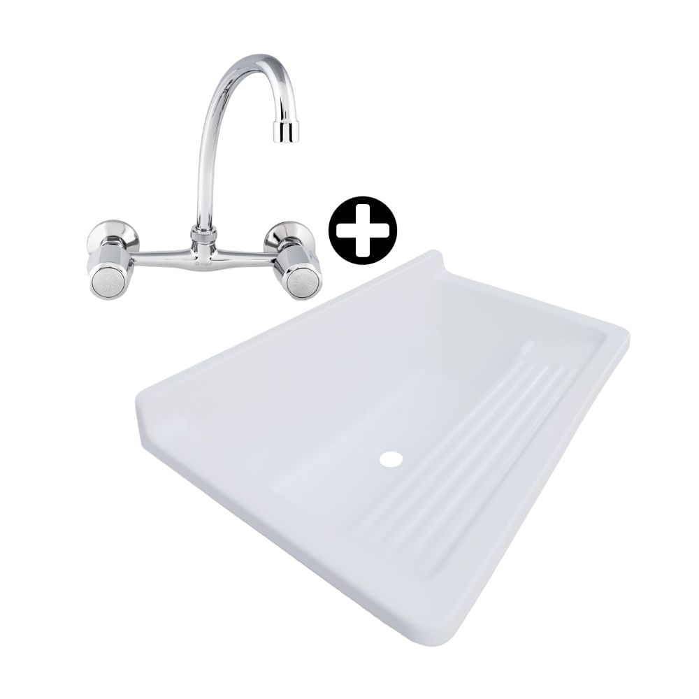 COMBO Lavadero Fibra Vidrio 80x50cm Future Marble + Mezcladora de lavadero a la pared Cancún Italgrif