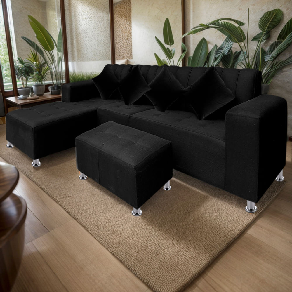 Sofá Seccional Bremen 4 Cuerpos con Puff Negro Movenda