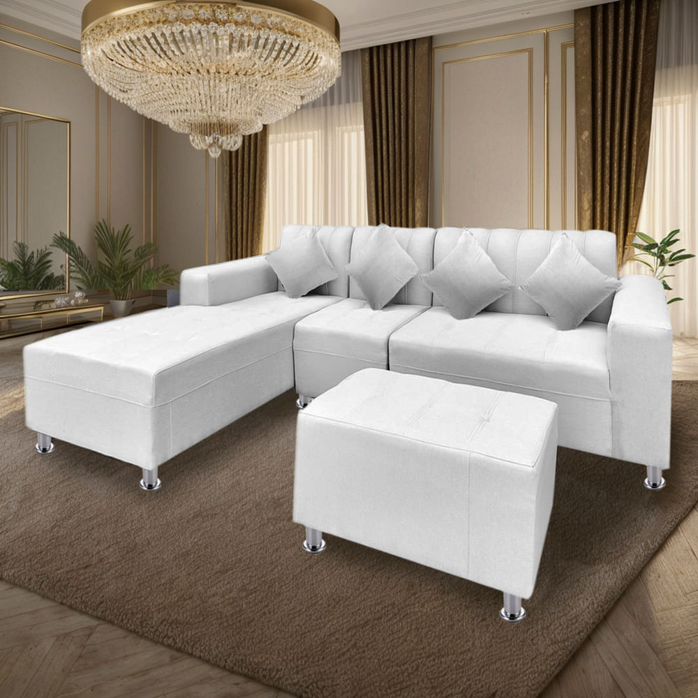 Sofá Seccional Bremen 4 Cuerpos con Puff Blanco Movenda