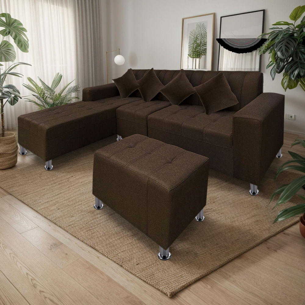 Sofá Seccional Bremen 4 Cuerpos con Puff Marron Movenda