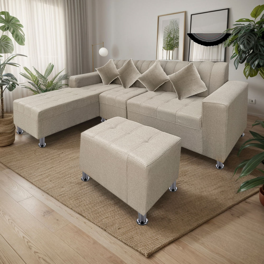 Sofá Seccional Bremen 4 Cuerpos con Puff Beige Movenda