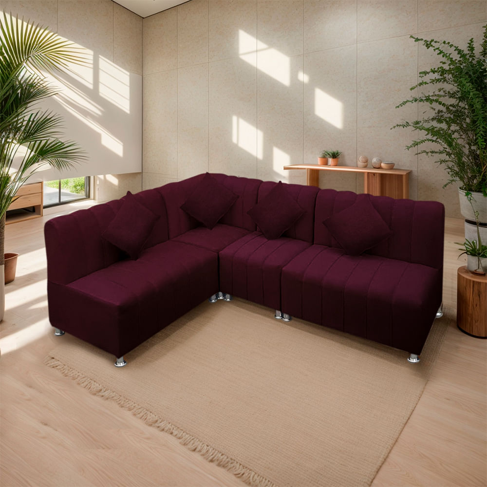 Sofá Seccional en L Treveris 5 Cuerpos Vino Movenda